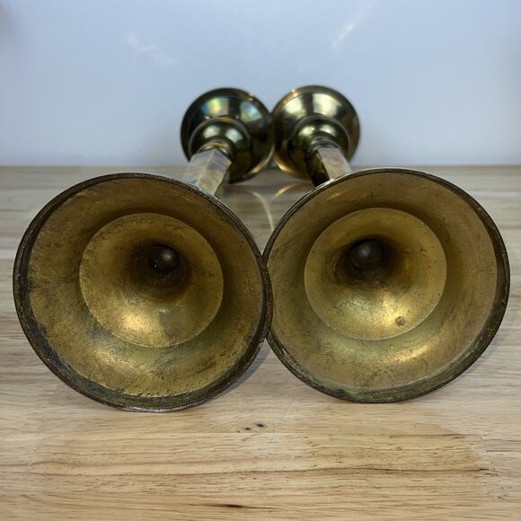 ANTIQUE BRASS CANDLESTICKS - 14.5” - 20th CENTURY - SET OF 2 - Picture 8 of 8